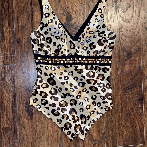 Cache Animal Print Sexy sequin low cut Holiday Cocktail Party S top - Picture 2 of 6